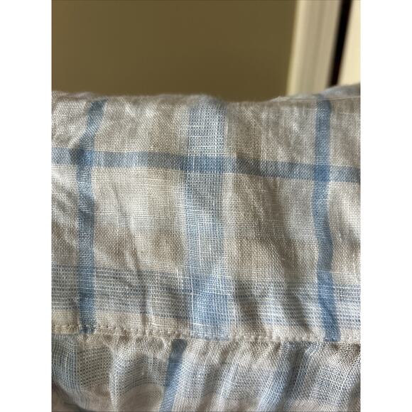 CP Shades Sleeveless Linen Button Blouse Top XS over sized plaid blue tan ivory - Picture 5 of 12